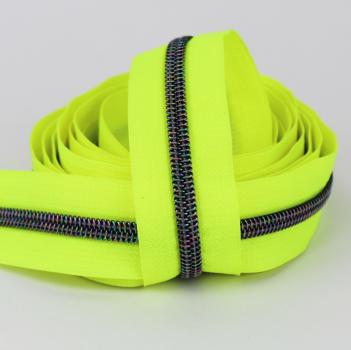 Spiralreißverschluss 3mm Neon Gelb mit dunkel schillernder Spirale "ohne Zipper"